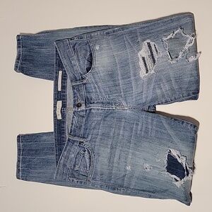 Guess Power Curvy Distressed Slim Ankle Jeans Mid-Rise Blue Stretch Denim Sz 31